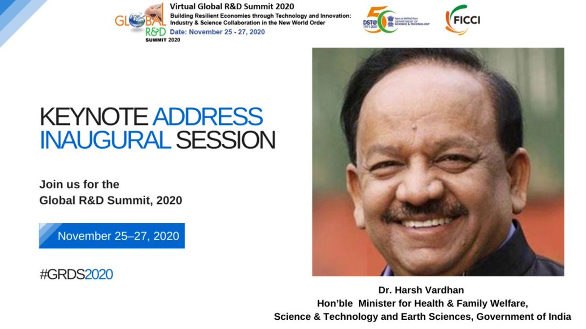 FICCI (@ficci_india) on Twitter photo .<a href="/drharshvardhan/">Dr Harsh Vardhan</a>, Minister for Health & Family Welfare, Science & Technology and Earth Sciences, Government of India will be speaking about 'Science meets Industry' at FICCI Global R&D Summit 2020 today at 1600 Hrs. Register at registrations.ficci.com/rndfic/online-… .<a href="/drharshvardhan/">Dr Harsh Vardhan</a>, Minister for Health & Family Welfare, Science & Technology and Earth Sciences, Government of India will be speaking about 'Science meets Industry' at FICCI Global R&D Summit 2020 today at 1600 Hrs. Register at registrations.ficci.com/rndfic/online-…