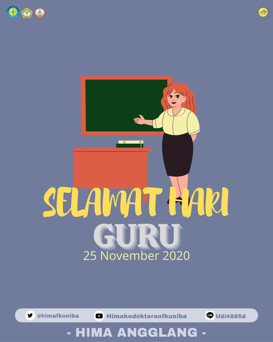 [Selamat Hari Guru] 
•
Engkau bagaikan lilin yang selalu menerangi setiap kegelapan, semoga setiap peluh lelahmu melahirkan generasi tangguh dan berjiwa negarawan. Selamat hari Guru 2020.
• 
•
#KIKGARUDA 
#HIMAKFKUNIBA 
#HIMAAngglang 
#MelangkahBersamaMeraihMimpi