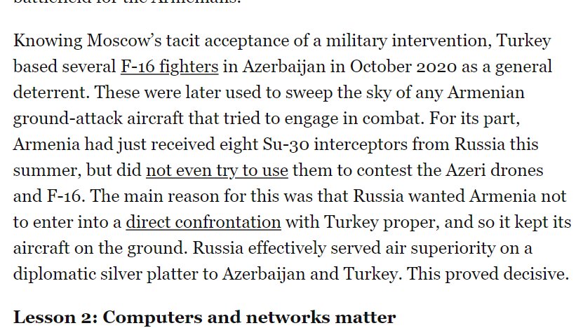 I haven't seen evidence that Russia forced Armenia to ground its Su-30SM. Instead, if Armenia had used these 4 fighters, they likely would have been shot down by Turkey's F-16s or Azer air defenses. Plus, Armenian officials claimed that their Su-30SM never received missiles. 3/
