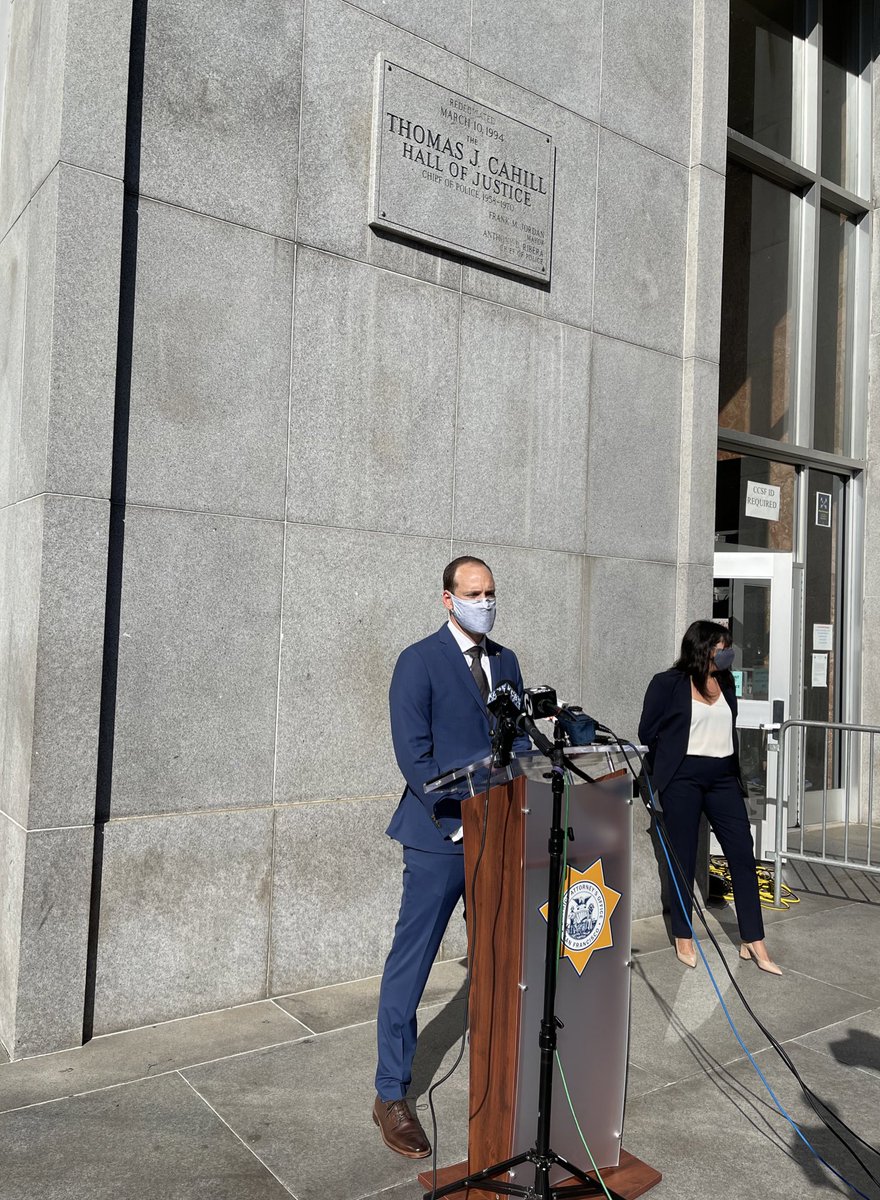 San Francisco DA Chesa Boudin speaks outside the Hall of Justice