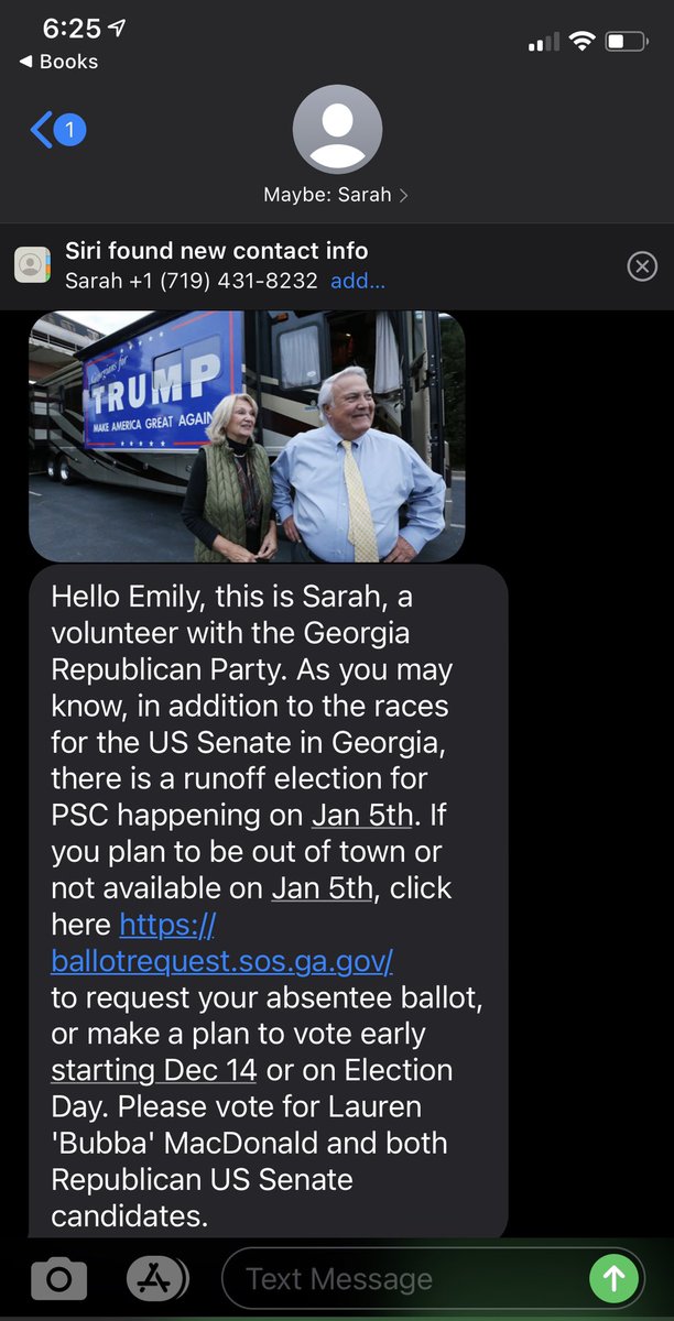 The GA #gop texted the wrong number. Strange that they suddenly want people to use absentee ballots!!! #RunoffElection #2020Election #Democrats #dncc <a href="/TheDemocrats/">Democrats</a> <a href="/SenateDems/">Senate Democrats</a> <a href="/DNC/">Democratic Party</a>