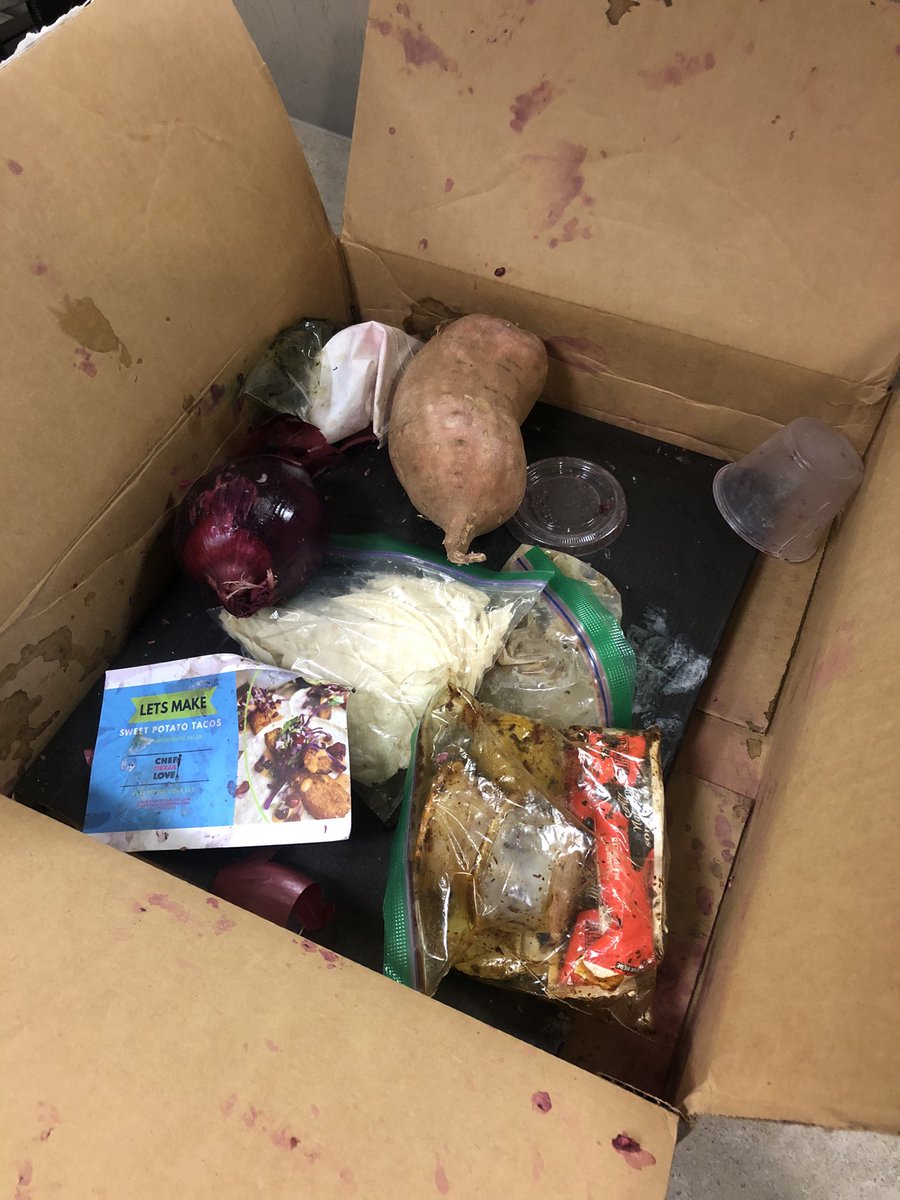JanRutherfordCA's tweet photo. An organization sent me a meal prep kit. I can make this kind of mess in the kitchen by myself, no kit needed, but thx for the thought! (Bonus points if you can ID the brownish substance in the baggie.) #mealkitfail https://t.co/K1QnIIrc3y