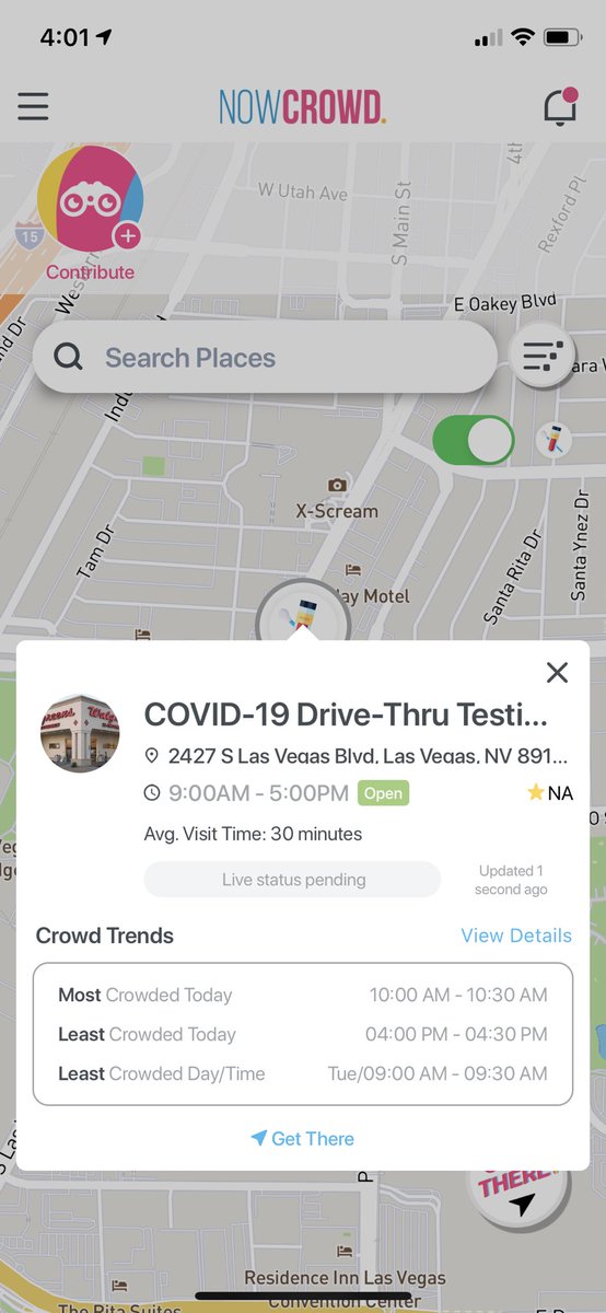 NowCrowdApp's tweet photo. @reviewjournal FYI- Our app has all of the local testing sites shown with the best times to arrive and get a test if you need one. #doingourpart #LasVegas https://t.co/kFXqkn4omI