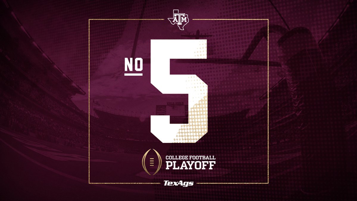 TexAgs's tweet photo. Texas A&amp;M officially lands at #5 in the first College Football Playoff Rankings 👍 https://t.co/MC9y2oJ22s