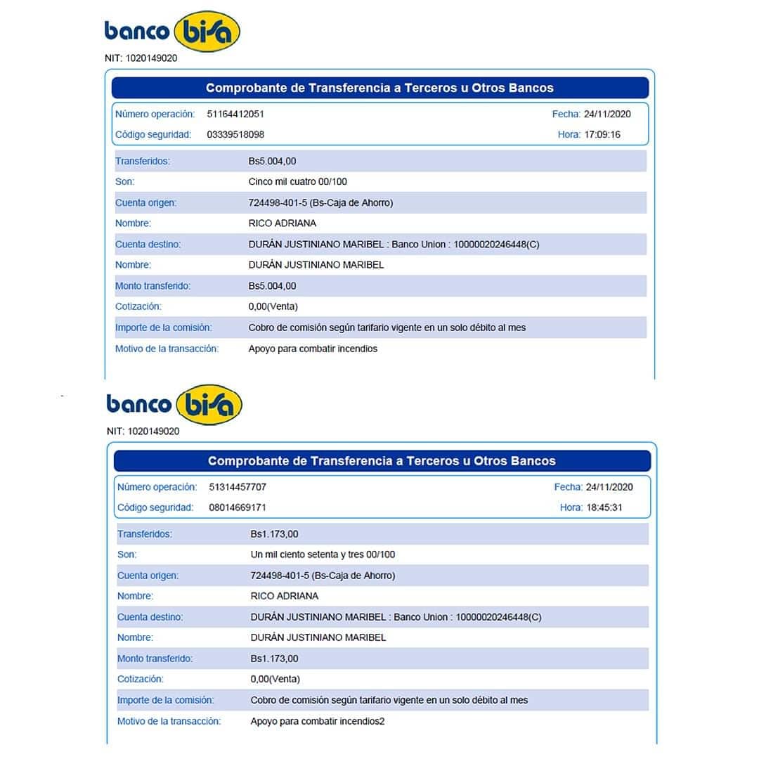 Vecinos_silvest's tweet photo. Mil gracias! Sus donaciones + el aporte del @Cobiologos_Lp sumó Bs 6,177 entregados a Maribel Durán Justiniano, administradora del PN #KaaIya. Por transparencia, acá el detalle con iniciales y últimos dígitos de cuenta d donantes para respetar su identidad https://t.co/oheQaIzhwr https://t.co/hG2GnFha1M