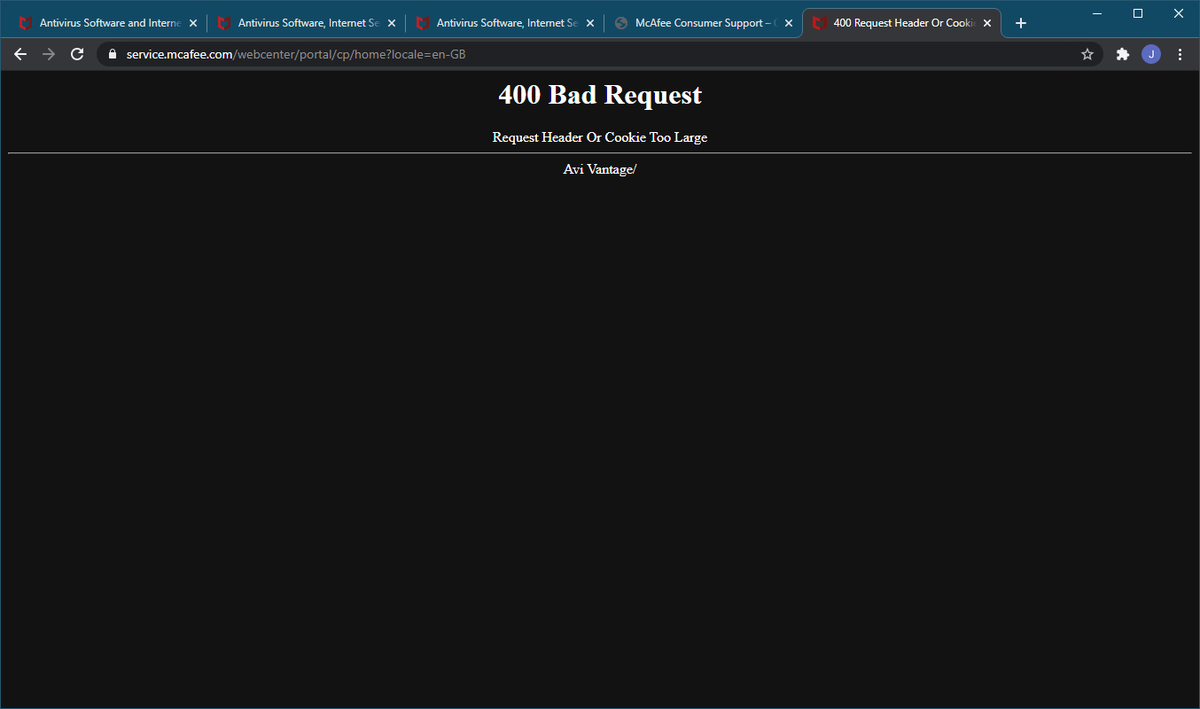 jimukgb's tweet photo. @McAfee I'm trying to contact your customer support to request a refund after being unable, for a third day in a roll, to activate a product I paid for and I'm getting this. What are we doing now? https://t.co/yLaAtDaO3Y
