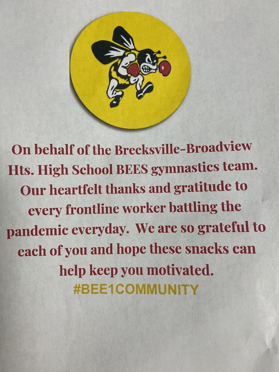 BeesGymnastics's tweet photo. Our team collected snacks to give to frontline workers at various hospital systems. These girls have moms who work there and will give to them to deliver. We have more to come as well :) #BEE1community #bbheritage https://t.co/zYyu3xTfTV