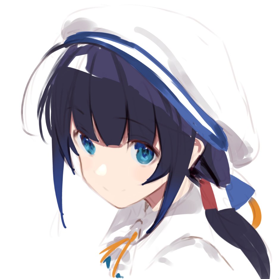 hinatsuru ai 1girl solo blue eyes hat white background simple background long hair  illustration images
