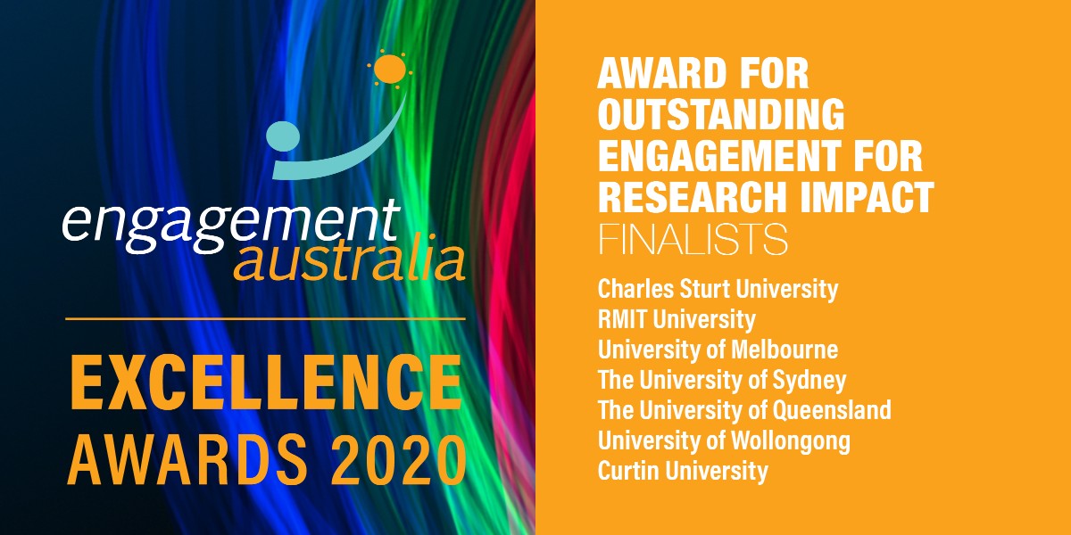 Engagement Australia (@engagementaust) on Twitter photo Congratulations to the finalists in the category 'Outstanding Engagement for Research Impact', 2020 Engagement Australia Excellence Awards:
<a href="/CharlesSturtUni/">Charles Sturt University</a>, <a href="/RMIT/">RMIT University</a>, <a href="/unimelb/">University of Melbourne</a>Ā , <a href="/Sydney_Uni/">University of Sydney</a>, <a href="/UQ_News/">UQ News</a>Ā , <a href="/UOW/">UOW</a>Ā & <a href="/CurtinUni/">Curtin University</a>.Ā
Read more about the finalists > fal.cn/3bNgr Congratulations to the finalists in the category 'Outstanding Engagement for Research Impact', 2020 Engagement Australia Excellence Awards:
<a href="/CharlesSturtUni/">Charles Sturt University</a>, <a href="/RMIT/">RMIT University</a>, <a href="/unimelb/">University of Melbourne</a>Ā , <a href="/Sydney_Uni/">University of Sydney</a>, <a href="/UQ_News/">UQ News</a>Ā , <a href="/UOW/">UOW</a>Ā & <a href="/CurtinUni/">Curtin University</a>.Ā
Read more about the finalists > fal.cn/3bNgr