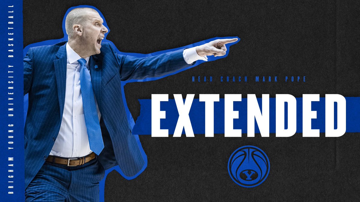 BYUMBB's tweet image. Tom Holmoe announced that a contract extension has been finalized for Coach Pope that extends through the 2026-27 season.

In an effort to help BYU Athletics with budget concerns due to COVID-19, Pope elected to defer increased compensation in the new contract into future years.