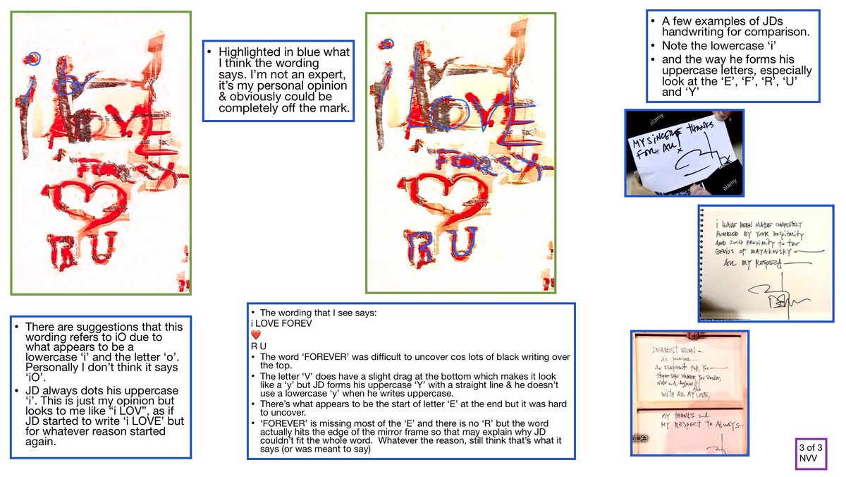 minxyleminx's tweet photo. Ok so here’s 1st attempt at deciphering some of the mirror handwriting.
Only looked at the🩸red words written underneath all the other black(and 💄)writing.
Not a professional,just personal opinion. No fancy tools,simply ipad-pro&amp;pencil so apologies if it seems a little ‘rough’. https://t.co/vN3IssImX8