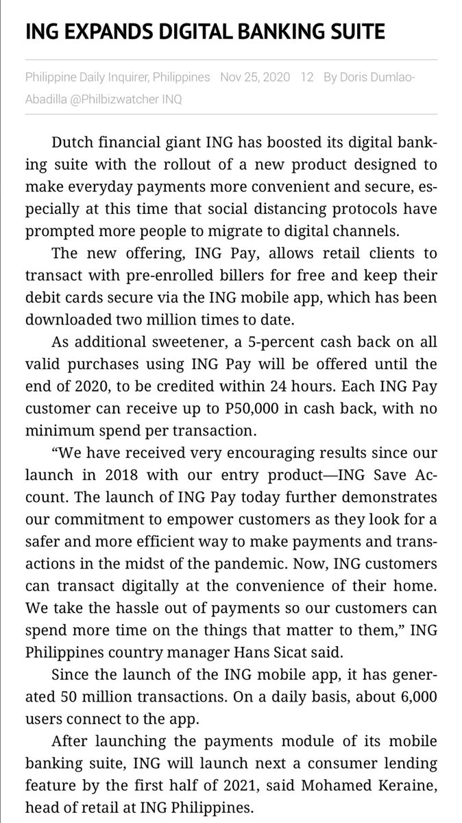 InquirerBiz's tweet photo. READ: ING expands digital banking suite: ING Pay aims to make everyday payments convenient and secure. | @Philbizwatcher https://t.co/TSQFROBu5S