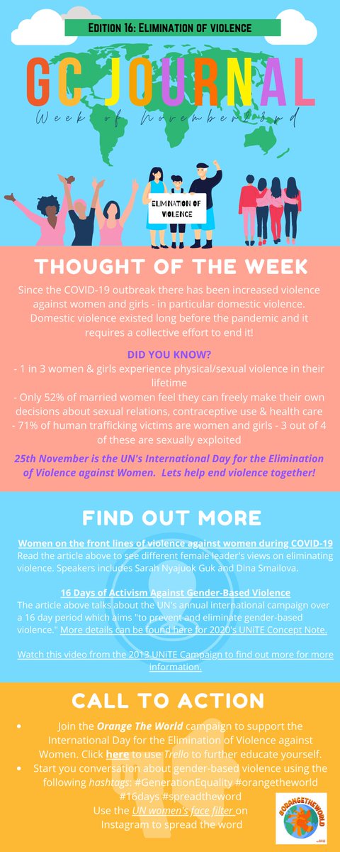 Each week our Global Citizenship Prefects create a GC Journal for our school community. Here is edition 16 about The Elimination of Violence Against Women #GenerationEquality #orangetheworld @inspirecitizen1 @inspirecitizen2 @inspirecitizen @KavitaTanna @HumanitarianCat @cbkaye