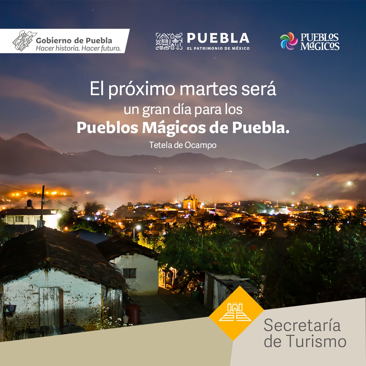 TuristicoGobPue's tweet photo. El próximo martes @SECTUR_mx realizará la ceremonia al nombramiento de #PueblosMágicos 2020. Esperamos la resolución oficial para  #TetelaDeOcampo. https://t.co/2DMmtWmloz