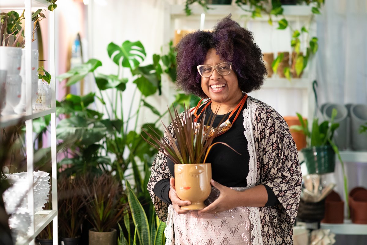 This is a photo gallery featuring portraits of Chicago-area Black-owned business owners. The first photo is Chef Brian Jupiter of Ina Mae’s Tavern and Frontier. The second photo is Nika Vaughn of Plant Salon Chicago. The third photo is Craig Richardson of Batter & Berries. The fourth photo is Shari Currie of Recycled Modern.