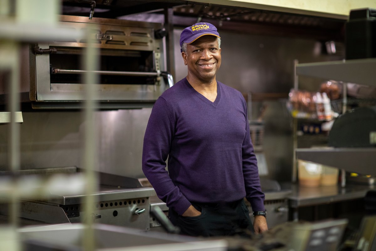 This is a photo gallery featuring portraits of Chicago-area Black-owned business owners. The first photo is Chef Brian Jupiter of Ina Mae’s Tavern and Frontier. The second photo is Nika Vaughn of Plant Salon Chicago. The third photo is Craig Richardson of Batter & Berries. The fourth photo is Shari Currie of Recycled Modern.