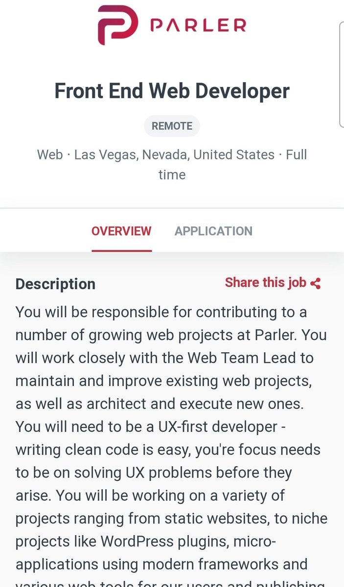 MrsJaimeTaylor's tweet photo. That's a lot of wp experience needed for an app supposedly not using wp products...#parlerhack https://t.co/ierGOiP62r