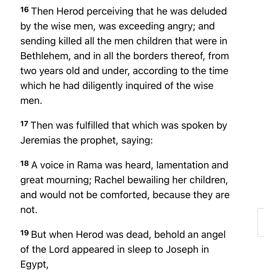 -is quoted in Mathew 2:18, in regards to the Massacre of the Holy Innocents, when Rachel, again, weeps for her children. It is important to note Rachel was buried near Bethlehem, as per Genesis 35, as supported by Jewish tradition (for example see Demetrius, ‘Chronography’ 2.10)-