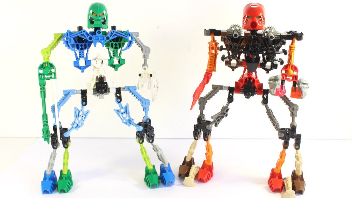 meanwhile the Toa have fused and transformed into the Toa Kaita, which are possibly the stupidest design lego ever produced