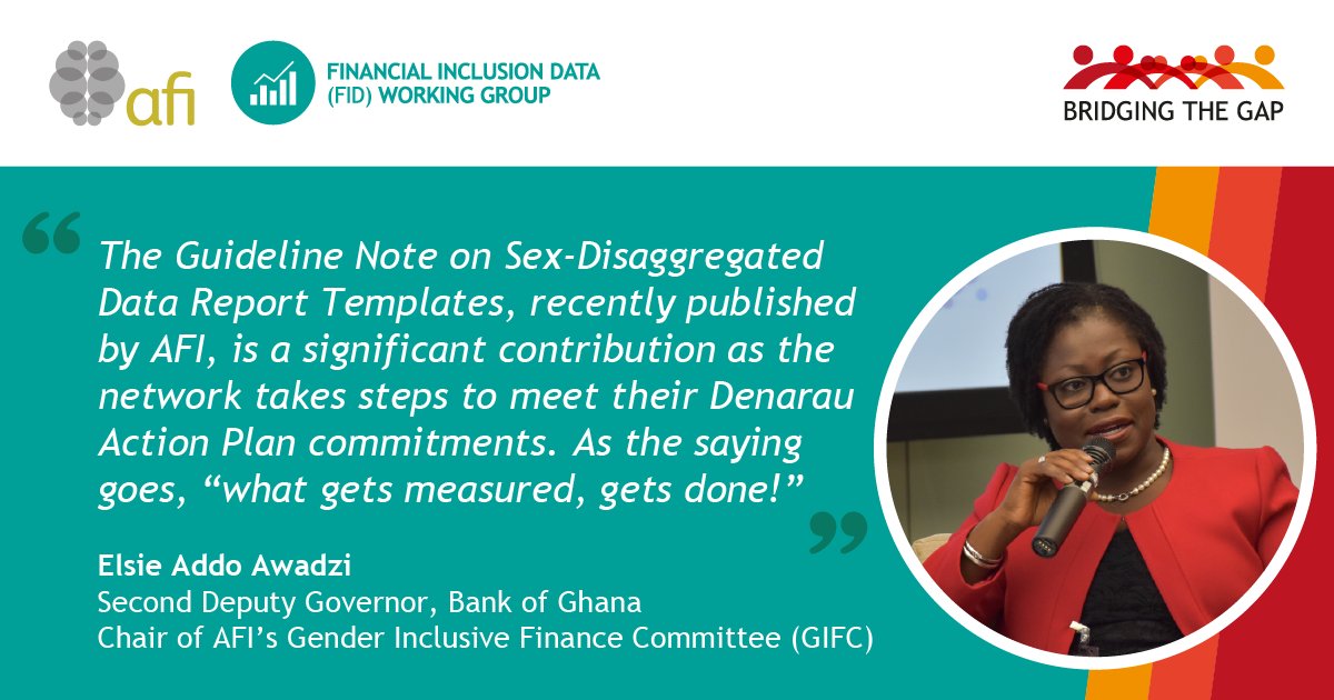 NewsAFI's tweet photo. Sex-disaggregated data will be critical in helping countries rebuild more inclusive, equitable &amp; resilient economies, post-pandemic. - @ElsieAddoAwadzi 2nd DG, @thebankofghana. Our new publication of sex-disaggregated data templates: https://t.co/yaeDdsu5F1

#fininclusion @Sida https://t.co/6FLx1ngmPX