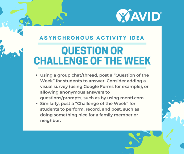 AVID4College's tweet photo. Are you looking for fun #TeamBuilding #strategies for #engaging your #students both #synchronously & #asynchronously? We think the #AVIDcommunity has a lock on that! Share your best strategy ideas and with #AVIDmindset. We will go first & continue adding new ones all week. https://t.co/pPPGkPqAvw