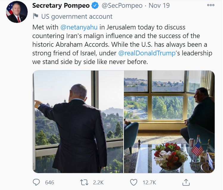 7\\Speaking of Secretary of State Mike Pompeo, last week he visited Netanyahu in Israel. Among the topics discussed was “countering Iran’s malign influence.