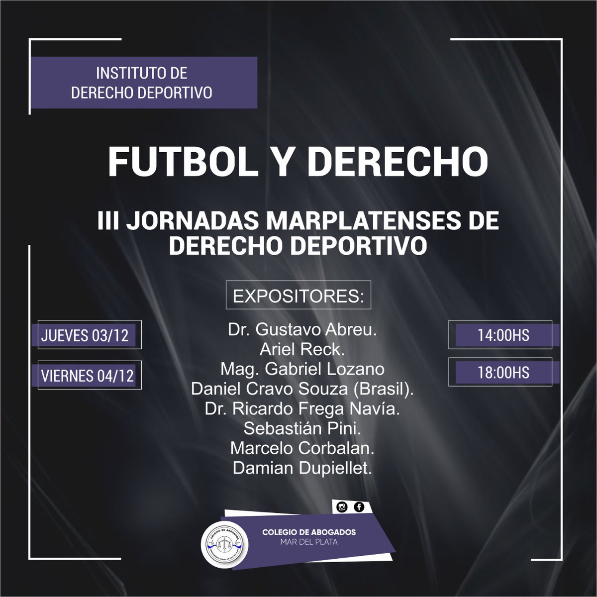 "III Jornadas Marplatenses de Derecho Deportivo", vía zoom, el 3 y 4 de diciembre de 2020, de 14:00 a 18:00 horas
