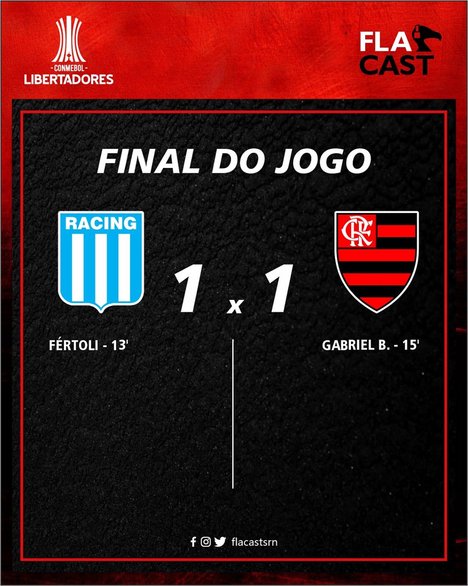 flacastsrn's tweet photo. Fim de jogo. Apesar das circunstâncias no segundo tempo e dos erros da zaga, Flamengo arranca empate.

@krolrangel @dannyrangel @tozzafla @tozzacam @mrn_crf @reikrauss @zapafla @venecasagrande

#nossos10 #flamengo #libertadores #flacast #elcilindro #racing #oitavasdefinal https://t.co/tbNKHRGMgG