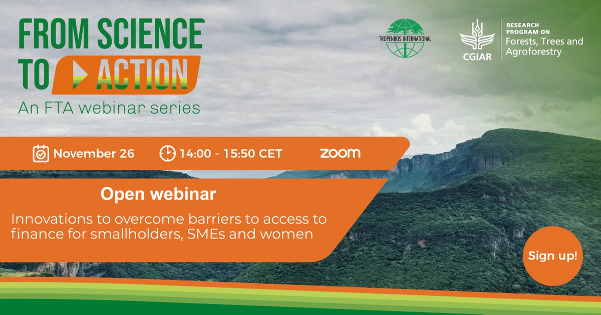 FTA_Partnership's tweet photo. Are you making your to-do list for the day? ✅

Don't forget to jot down: 
✍️Register in #FromScienceToAction Webinar Series: Innovations to overcome barriers to access to finance for smallholders, SMEs and women 👨‍🌾🚺

🗓️⏰26 Nov 14:00 CET

🔗https://t.co/fvzDgtcRoo

@Tropenbos https://t.co/z4MY4bGNnn