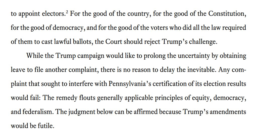 Bunch of law profs pile on in the 3d Cir.: "For the good of the country, for the good of the Constitution, for the good of democracy, and for the good of all the voters who did all the law required of them to cast lawful ballots, the Court should reject Trump's challenge."