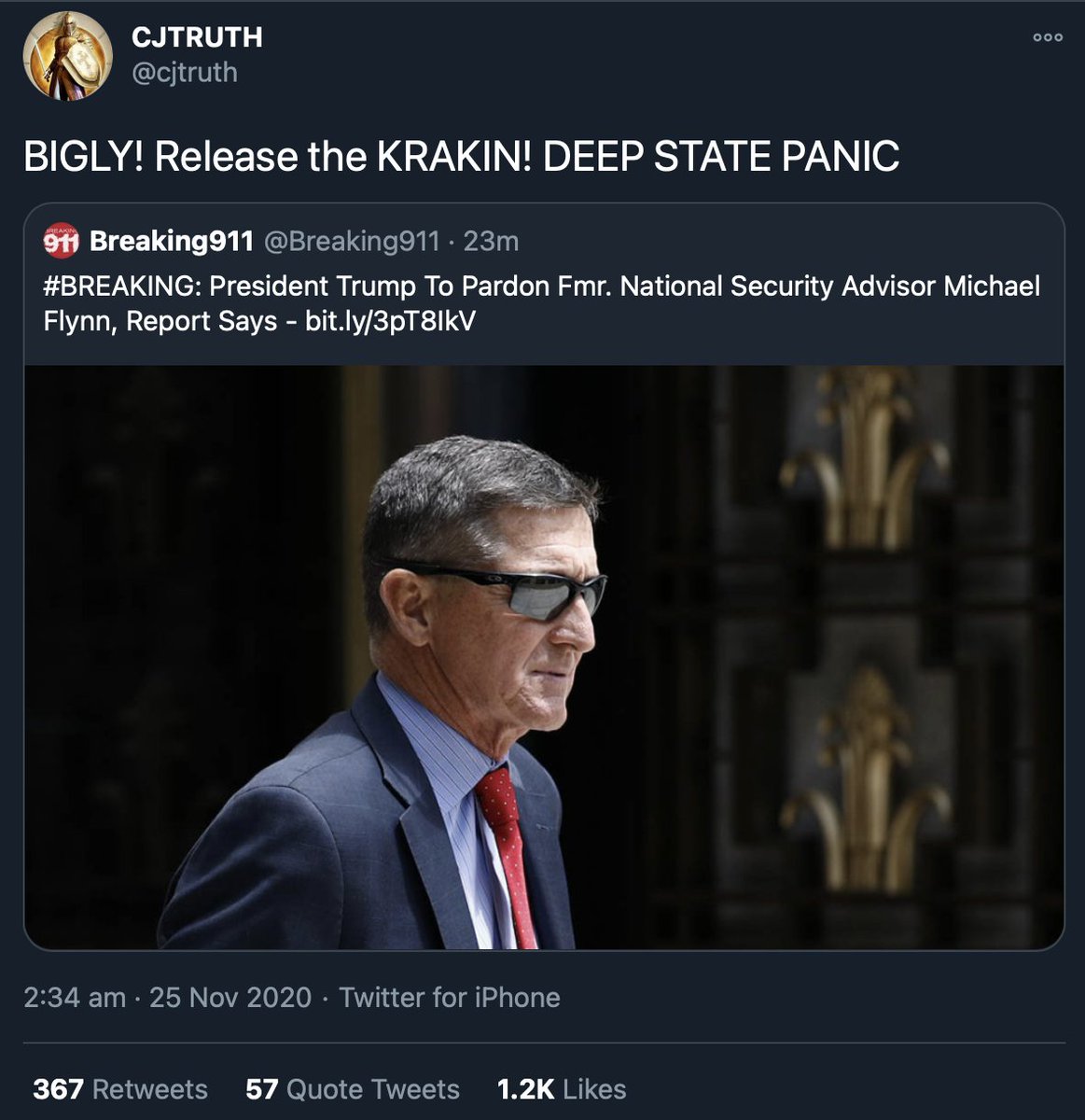 QAnon supporters are excited about the news that President Trump may pardon Gen Michael Flynn, but they think a pardon implies guilt and he should simply be exonerated.Gen Flynn is widely admired by QAnon followers. He took the QAnon "oath" with his family back in the summer.