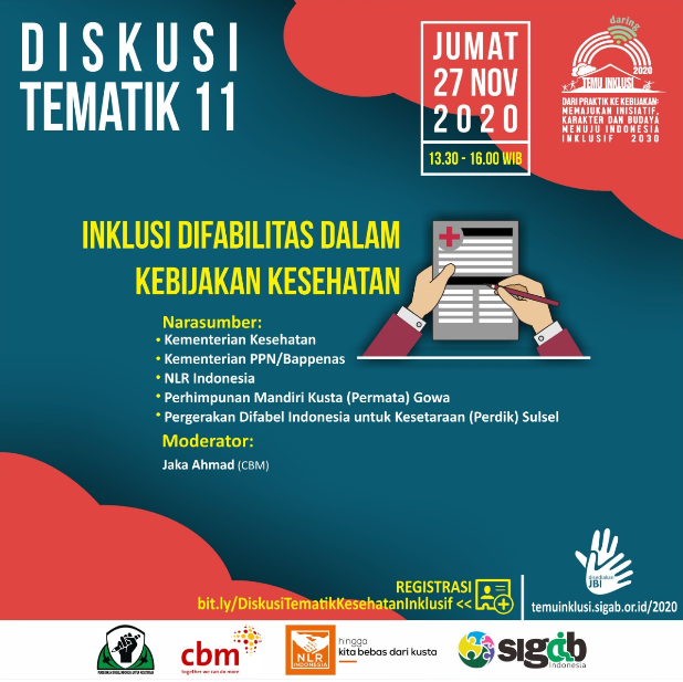 Diskusi Tematik 11: Inklusi Difabilitas dalam Kebijakan Kesehatan - mailchi.mp/6ce4edd8843e/d… yuk mari bergabung dan berkontribusi hingga kita bebas dari Kusta #temuinklusi #temuinklusi2020 #hinggakitabebasdarikusta #kusta