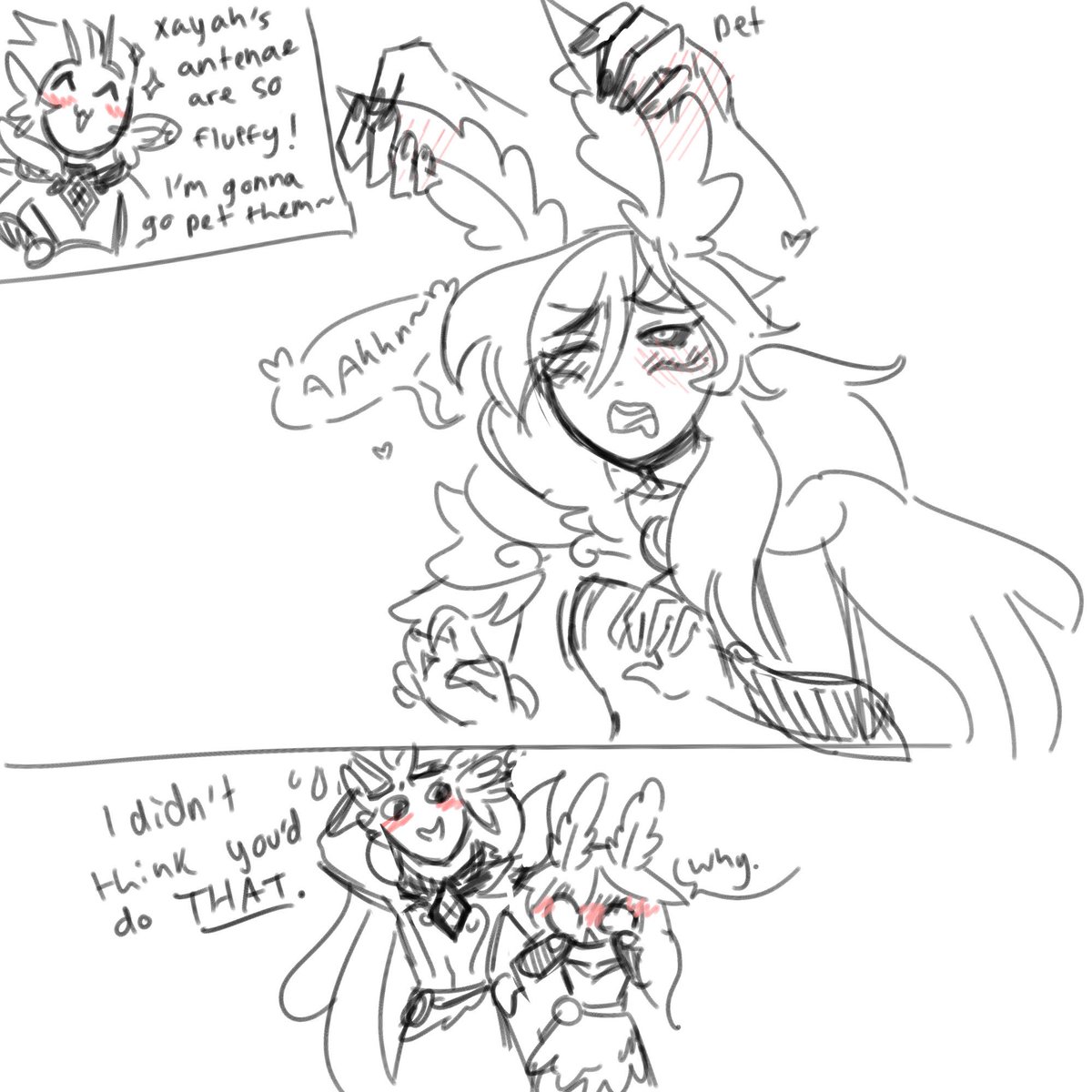 I was informed that male butterflies rub their wings against a female butterfly's antenae in order to get them to mate(?) and I,,, I'm sorry for this cursed content but it's too good not to share #Xayah #Rakan #Elderwood