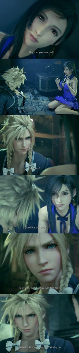 Back at Don Corneo's mansion, there is a new cutscene in FF7R where Cloud wakes up to Tifa & Tifa doesn't recognize Cloud, when she does she's shocked & Cloud is visibly flustered and embarrassed.
