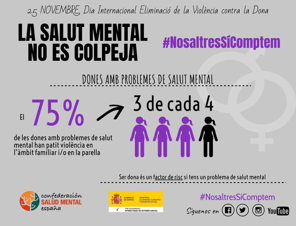 SalutMentalCat's tweet photo. Avui #25N #diacontralaviolènciadegènere us recordem la campanya de l'any passat per reivindicar els drets de les dones amb problemes de salut mental que pateixen de violència. https://t.co/qN0q3xrt95