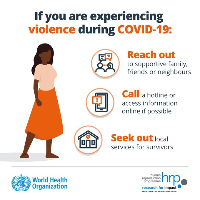 Today is the International Day to  #EndViolence against Women.If you are experiencing violence during  #COVID19: Reach out to supportive family, friends or neighbours Call a hotline or access information online if possible Seek out local services for survivors