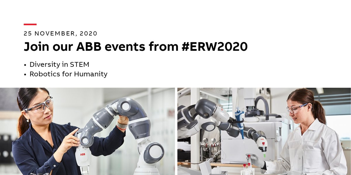 Don’t miss our 2 events from the #ERW2020 today!
🔴 Diversity in #STEM (starting at 4pm CET)
🔴 #Robotics for Humanity (5:15pm CET)
Find more details here: bddy.me/2UYtSzV
#ABB