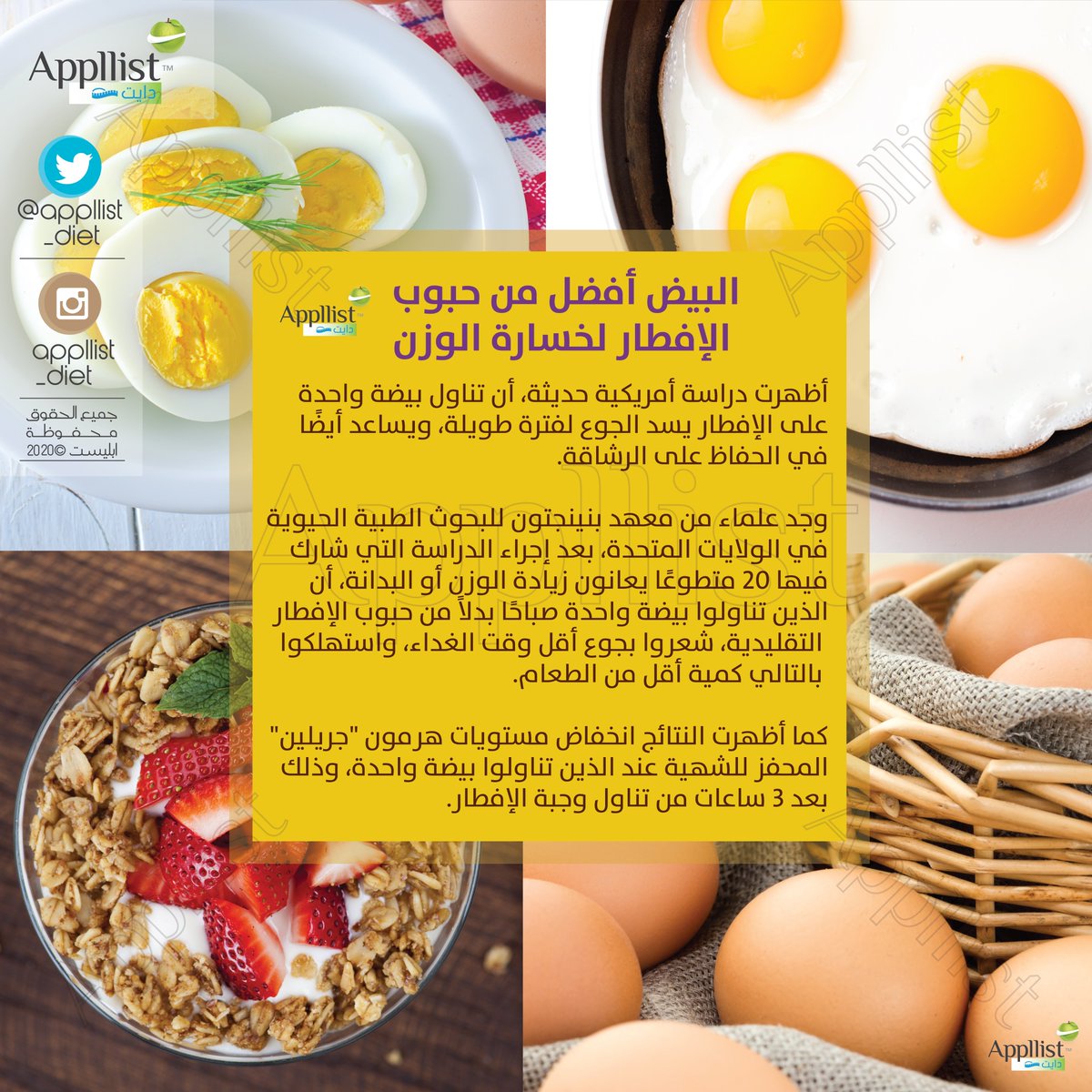 #دراسة: البيض أفضل من حبوب الإفطار لخسارة #الوزن 
#فيروس_كورونا 
#أبليست_بالعربية
#انفوجرافيك 
#صحة
#صباح_الخير