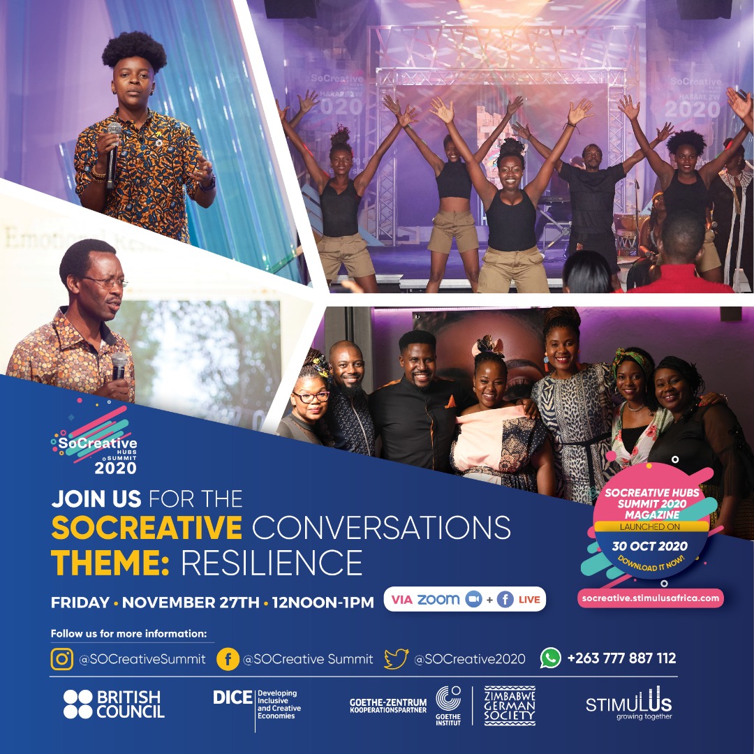 SouthernAfrArts's tweet photo. Join the 3rd installment of #SOCreative2020 Conversations focused on the 3rd summit pillar β’ RESILIENCEβ’ on Friday 27th November 2020 at 12noon -> Register via WhatsApp +263777887112 @SOCreative2020 @StimulusAfrica https://t.co/UVbsiFOcHd