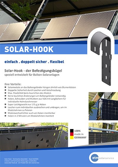empowersource's tweet photo. Aus dem sonnigen @freiburg kommt diese Neuheit im #Balkonsolar-Markt: Der #SolarHook von #etmsolarservice.
Ein universeller Befestigungsbügel für die Anbringung an der Balkonbrüstung. Hat sogar eine eigene Webseite mit schönen Beispielkraftwerken: https://t.co/iP7w40SRzF
Genial! https://t.co/EK821d2Bk2