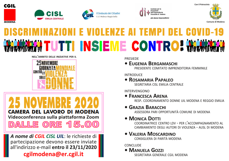 CamCom Modena (@camcommodena) on Twitter photo No a discriminazioni e violenze #TuttiInsiemeContro
Il 25 novembre conferenza promossa da Comitato per l’imprenditoria femminile di #Modena con <a href="/CGILModena/">CGIL Modena</a> <a href="/CislEmiCentrale/">Cisl Emilia Centrale</a> <a href="/UILofficial/">Uil Nazionale</a> Programma: mo.camcom.it/promozione/imp… #nonseisola No a discriminazioni e violenze #TuttiInsiemeContro
Il 25 novembre conferenza promossa da Comitato per l’imprenditoria femminile di #Modena con <a href="/CGILModena/">CGIL Modena</a> <a href="/CislEmiCentrale/">Cisl Emilia Centrale</a> <a href="/UILofficial/">Uil Nazionale</a> Programma: mo.camcom.it/promozione/imp… #nonseisola