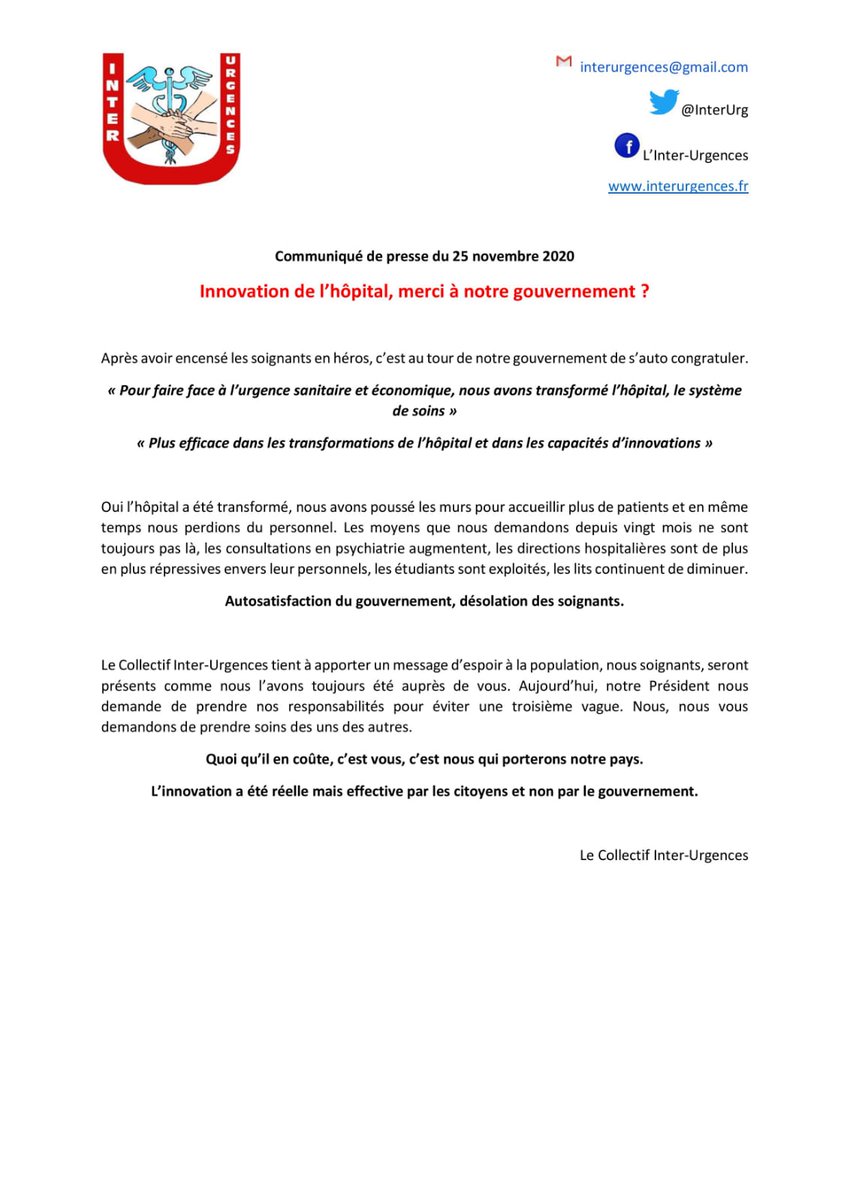 InterUrg's tweet photo. 🗞️ Communiqué de presse du CIU / 25 Novembre 2020

https://t.co/QKtqRoRSDx https://t.co/jW4dayFTII