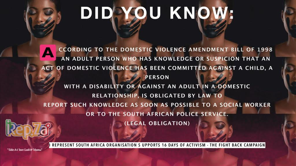 IRepZa's tweet photo. As we start off our educational #16DaysOfActivism we say to you, it is not your business until its someone you know. REPORT SUSPICIOUS ABUSE BEHAVIOUR.
#abuseisnotlove
#16DaysofActivism2020
#nomeans no https://t.co/kTzVeSeZIp