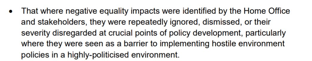 Home Office Ministers - in particular but not only Theresa May - and senior officials *chose* to ignore the racist impacts of their policies, despite repeated and direct warnings at the time. None of this was accidental..