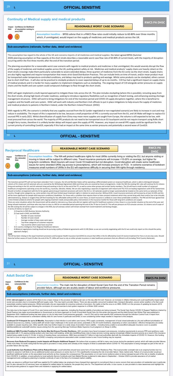 ‘Continuity of medical supplies’ - red‘Flow rates could reduce by 60-80 per cent’ ‘Adult social care’ - amber‘Main risk is provider failure though acutely aware of labour & workforce pressures’