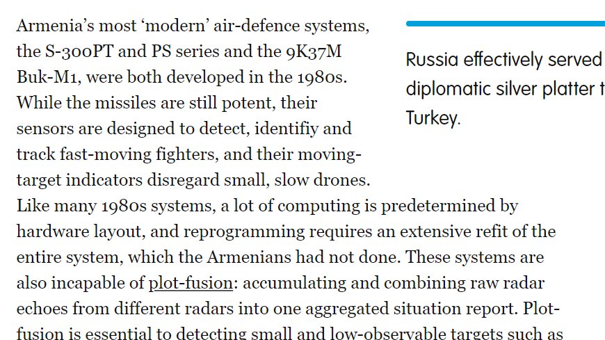 S-300PT/PS and Buk-M1 aren't Armenia's newest AD systems. Armenia received Tor-M2KM, Russia's best SHORAD, in December 2019. It appears they were only moved to the front at the end, and likely shot down that last TB2 (one was destroyed). Armenia didn't have enough of them. 13/