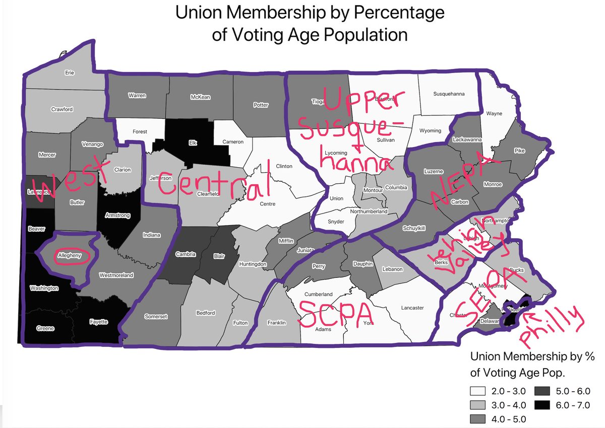 Speaking of that chunk of the norther tier, you may recall that this thread started (what, years ago?) by introducing this proposed breakdown of PA regions, & a discussion of why I think aggregating in this way to track political processes, & political change, makes sense