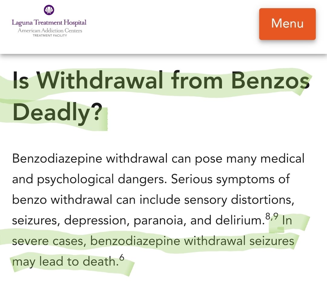 2/Getting off Benzodiazepines is an *ORDEAL* both because the withdrawl symptoms from Benzodiazepines can kill you, and because actually getting off them takes specialized medical planning to manage the withdrawl.