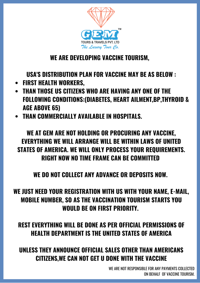 Gem_Travels's tweet photo. Thank you for promoting #vaccine tourism, every life is important, stay away from false news, have a look at the disclaimer
#gemtravels https://t.co/J82bOaCnZX