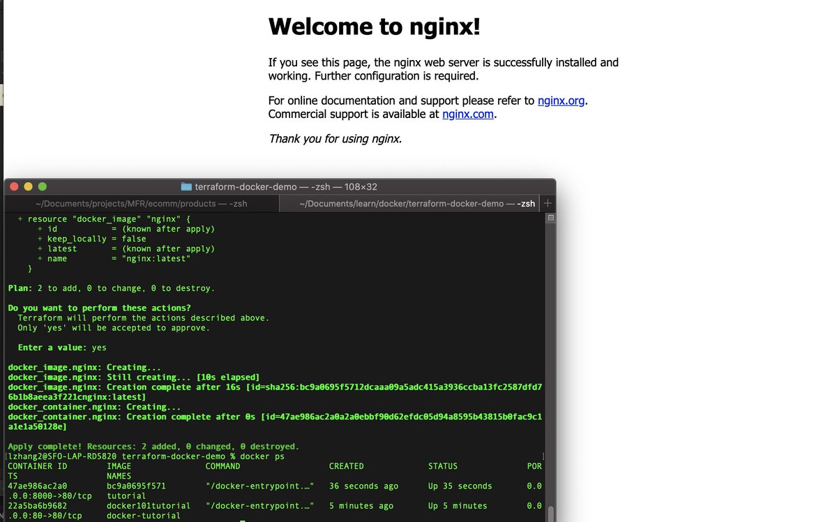 linzhangcs's tweet image. Day 53 of #100DaysOfCode went over in detail the #webpack.config files for setting up remotes using #ModuleFederation plugin. Also, I tested out terraform. It runs infrastructure as code. It took 5 mins to provision an NGINX server using #Terraform & #Docker 🐋